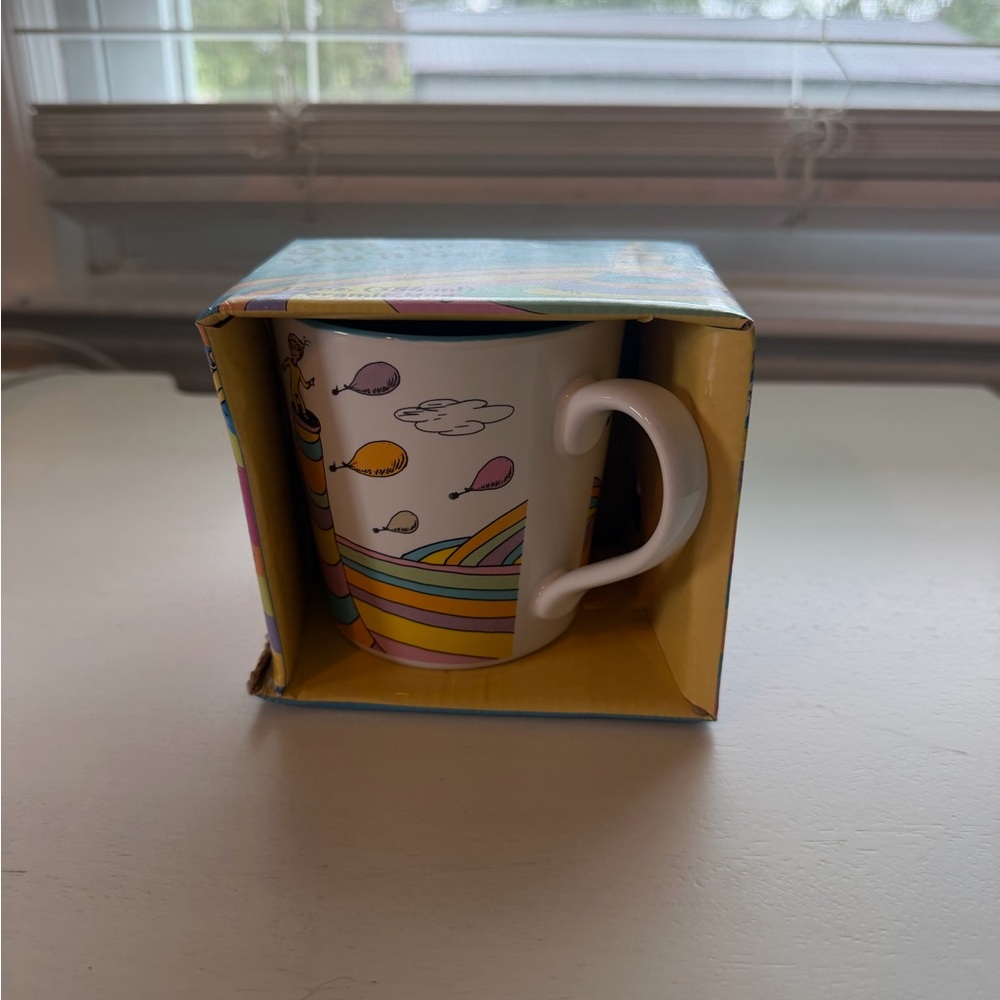 Colorful Striped Ceramic Coffee Mug - White with Rainbow Accents